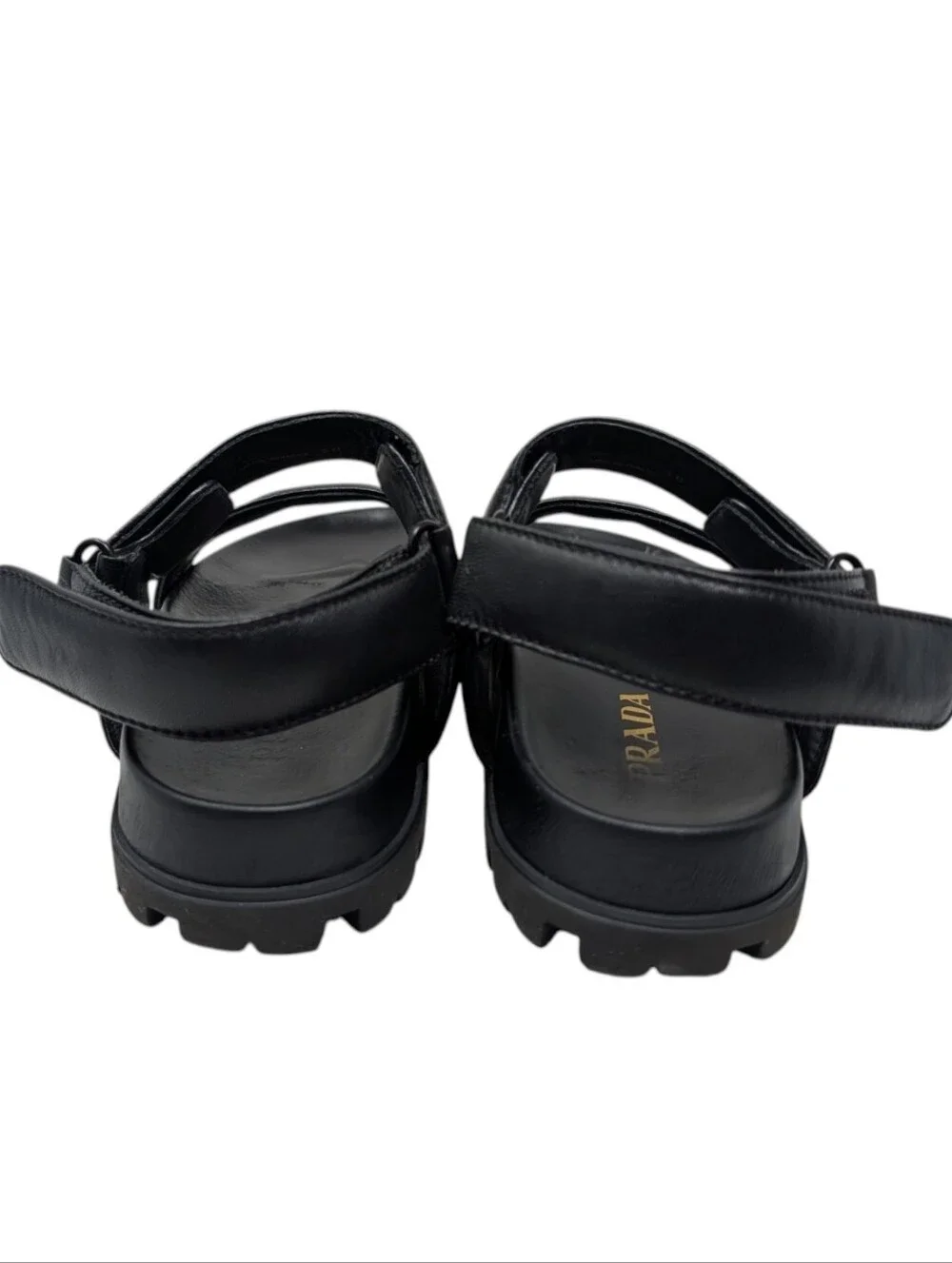Prada Black Matelasse Quilted Leather Lug Sole Sport Sandals Size EU 38